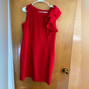 Calvin Klein red dress with shoulder embellishment. Size 12P. Worn 1x